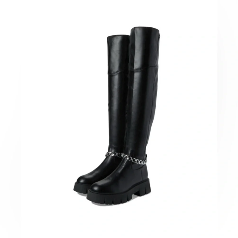 G By Guess Coen Tall Platform Boots Over The Knee Chain Chunky Festival Goth